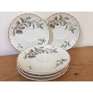 Set 6 Vintage Syracuse China Apple Blossom Flowers Tea Cup Saucers Plates 5.75"